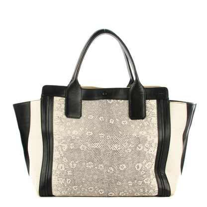 Chloe Grained Calfskin Lizard Embossed Mini Alison East West Tote Black White 1 of 8