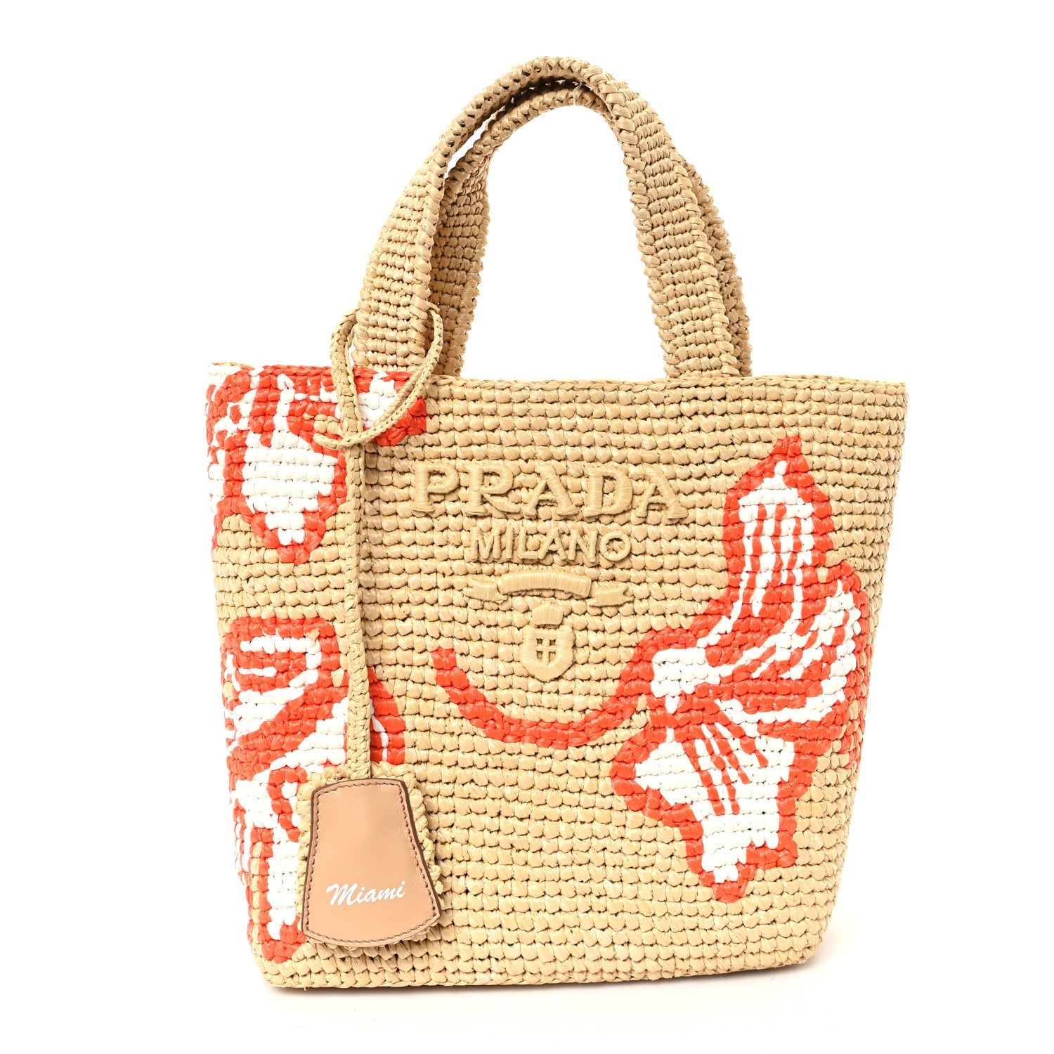 Prada Raffia Floral Small Logo Tote Naturale Arancio Naturale Arancio 1 of 7