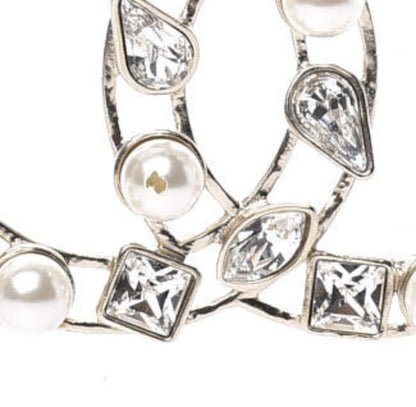 Chanel Metal Glass Pearl CC Crystal Snowfall CC Drop Earrings Light Gold 6 of 8