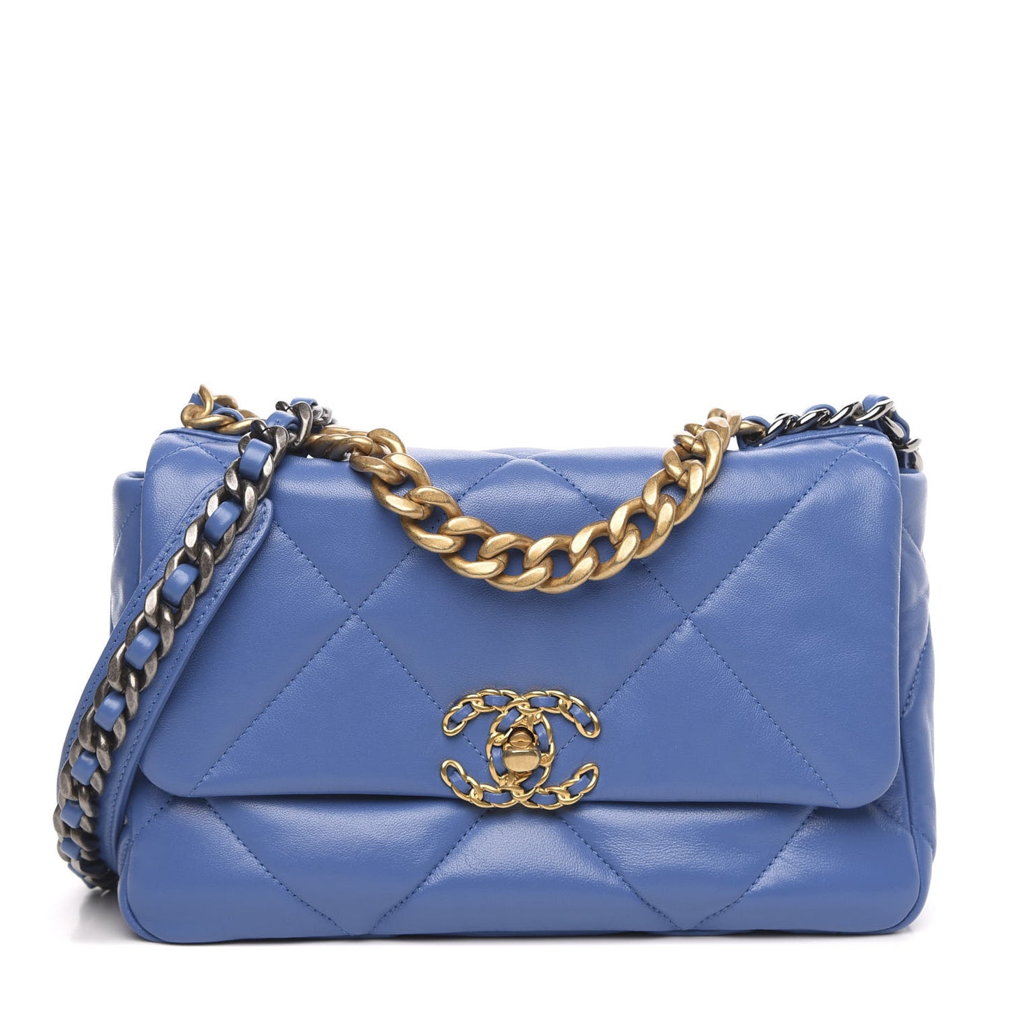 Lambskin Quilted Medium 19 Flap Blue