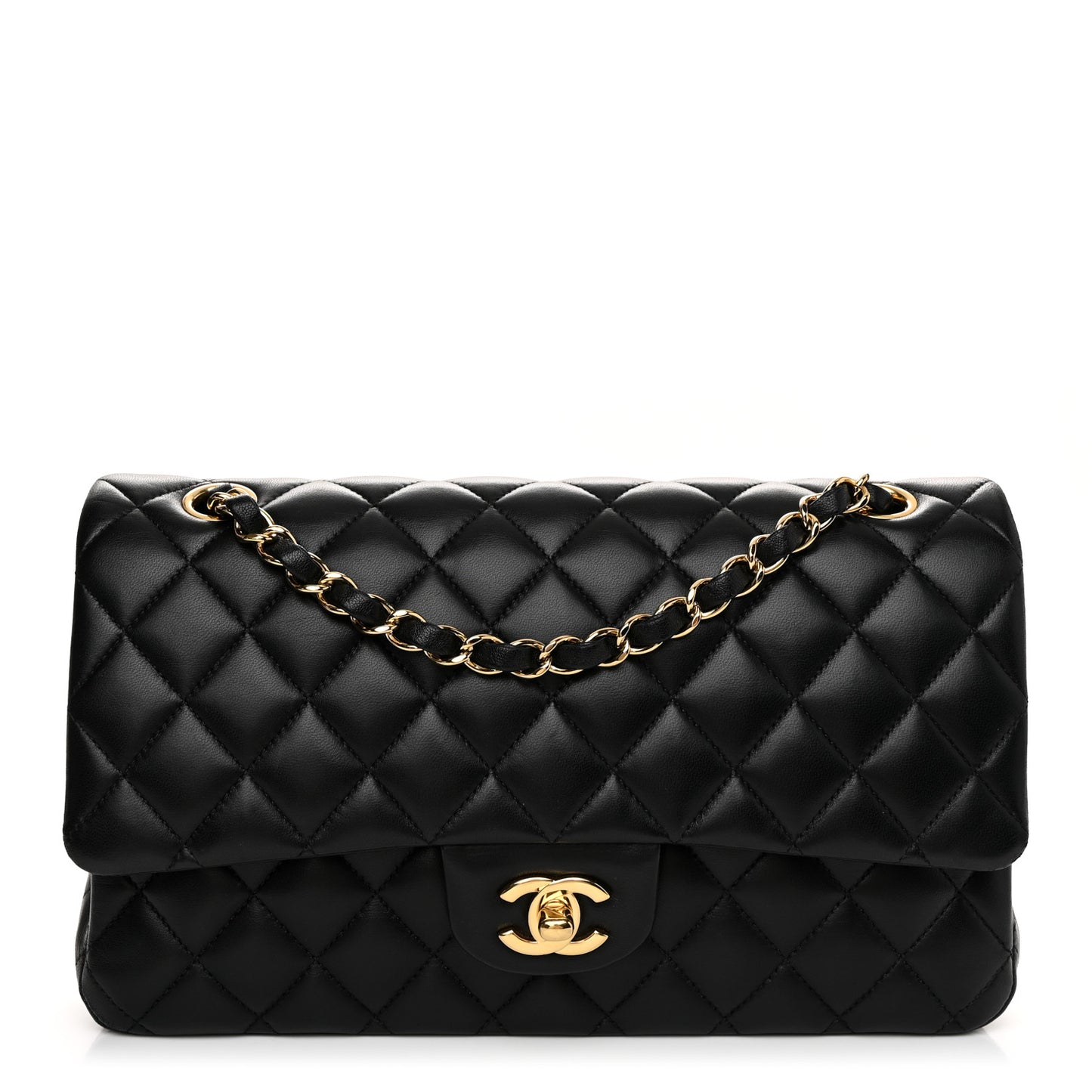 Lambskin Quilted Medium Double Flap Black