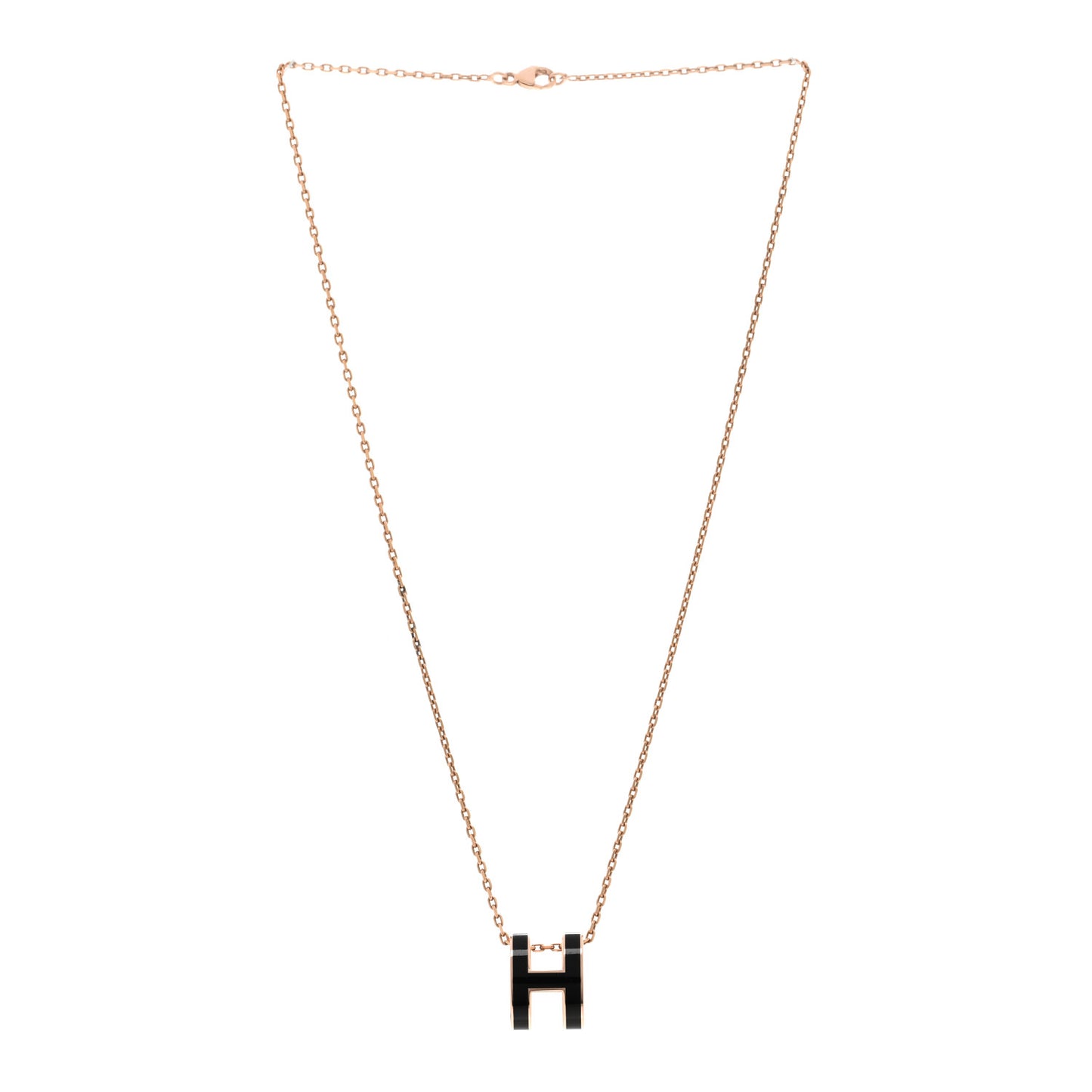 Lacquered Rose Gold Pop H Pendant Necklace Black