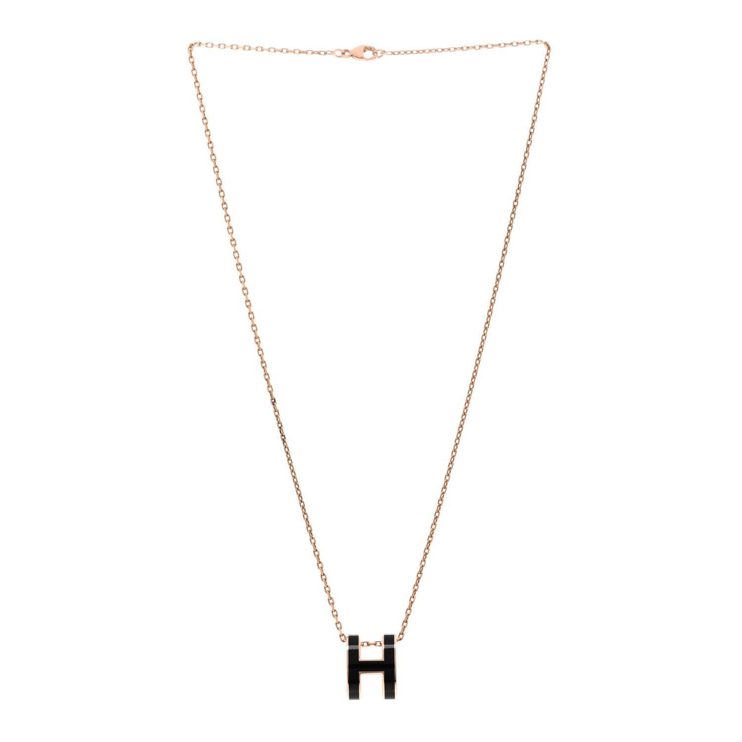 Hermes Lacquered Rose Gold Pop H Pendant Necklace Black 3 of 5
