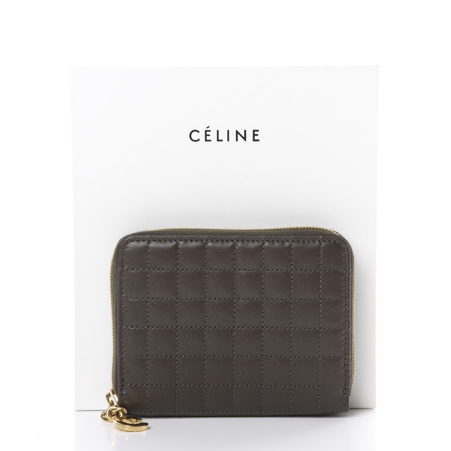 Celine Lambskin Quilted C Charm Zip Around Wallet Khaki 7 of 7