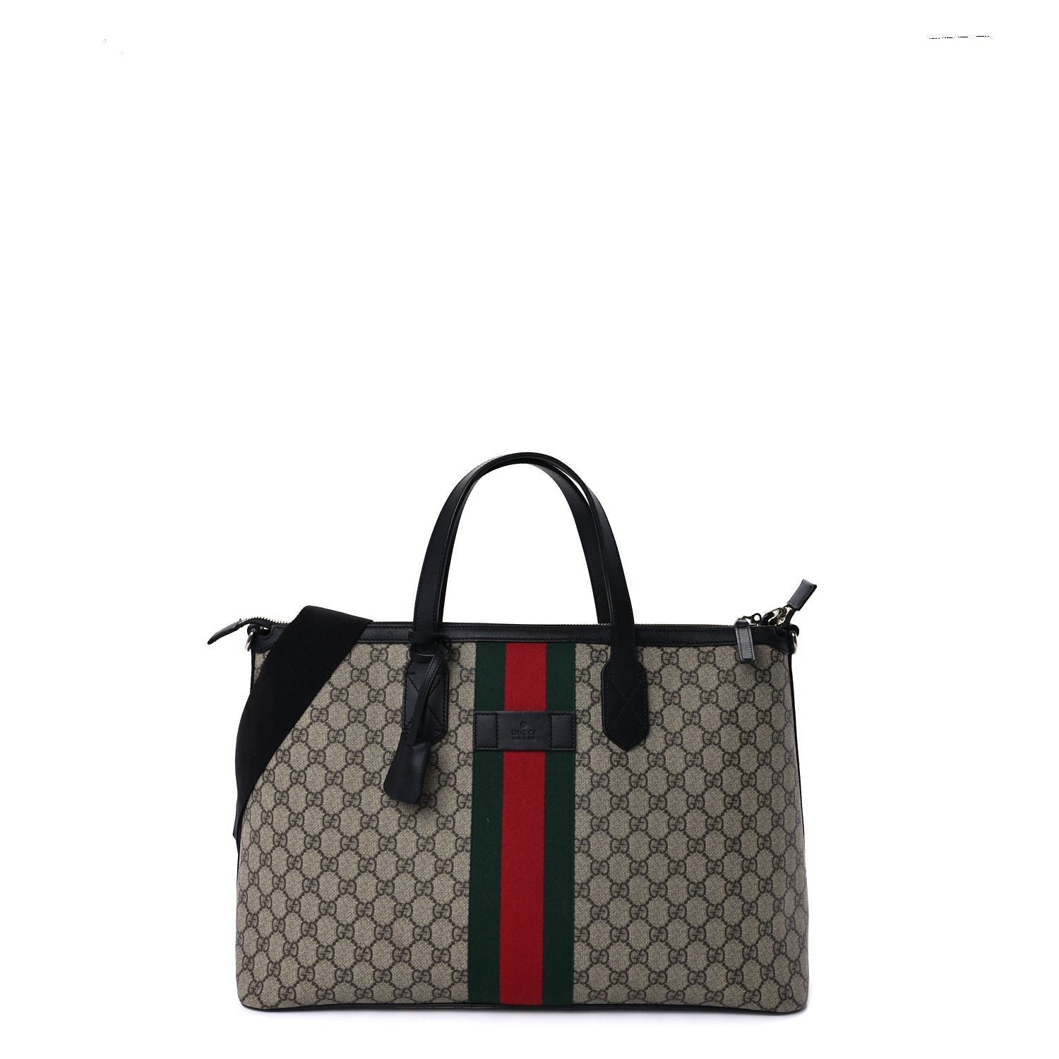 Gucci GG Supreme Monogram Web Medium Zippered Tote  Beige Black 1 of 7