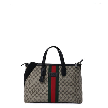 Gucci GG Supreme Monogram Web Medium Zippered Tote  Beige Black 1 of 7
