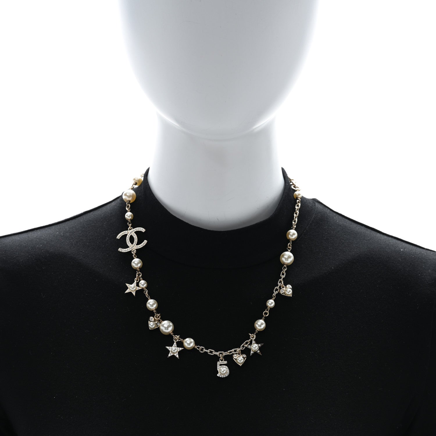 Chanel Metal Crystal Pearl CC Star Short Necklace Gold 2 of 4