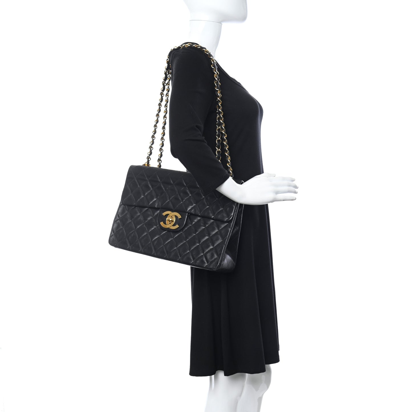 Lambskin Quilted XL Jumbo Single Flap Black