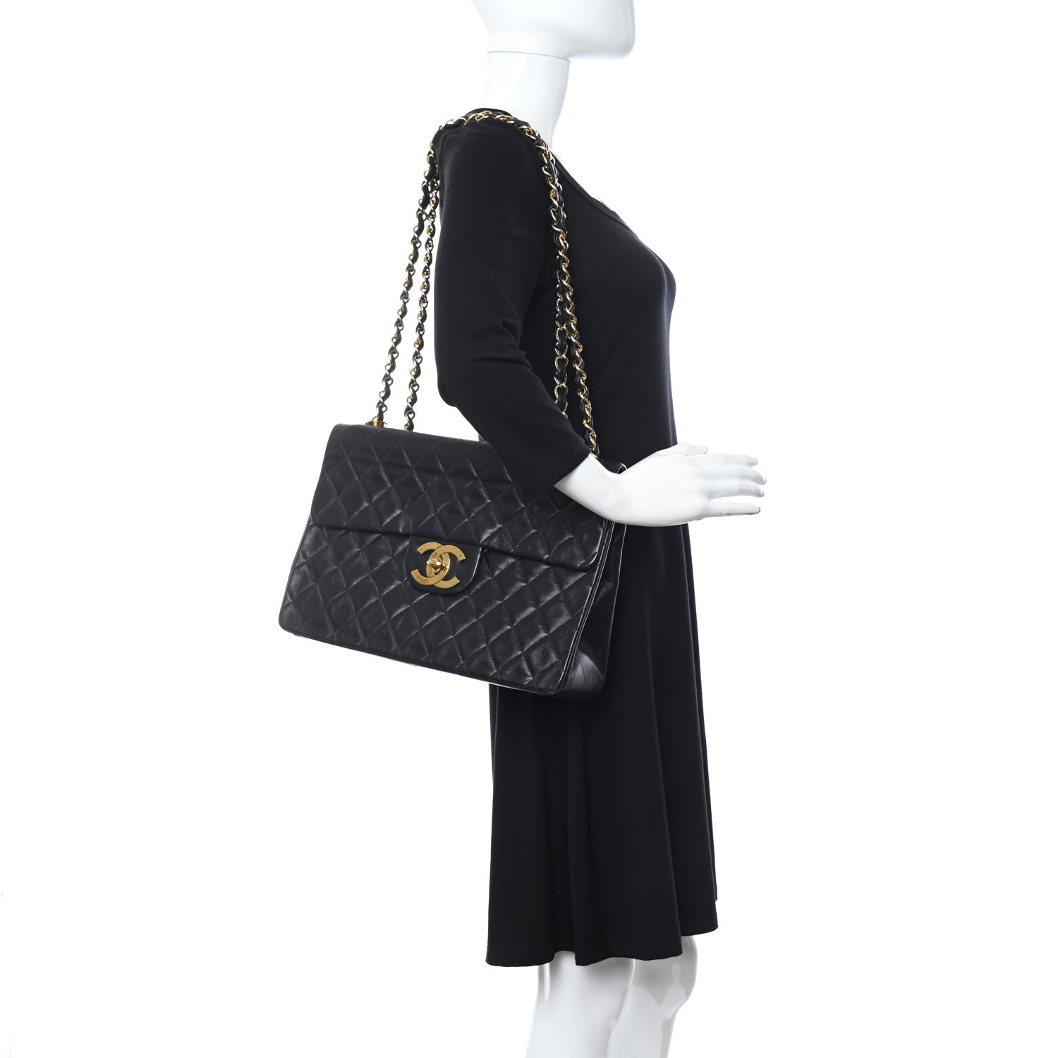 Chanel Lambskin Quilted XL Jumbo Single Flap Black 2 of 10