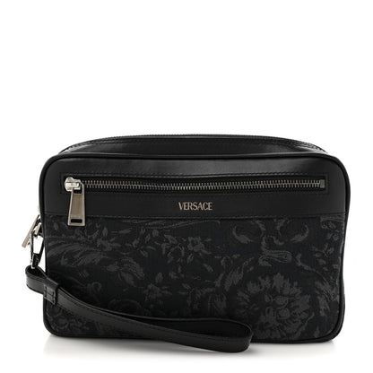 Versace Fabric Jacquard Calfskin Barocco Wristlet Pouch Black 1 of 6