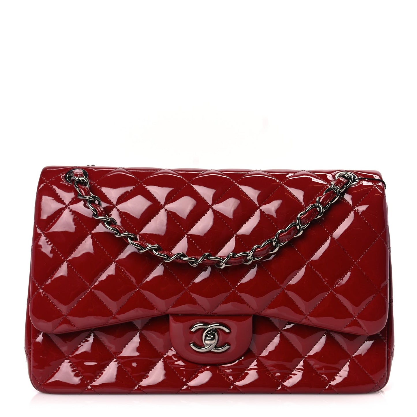 Patent Quilted Jumbo Double Flap Dark Red
