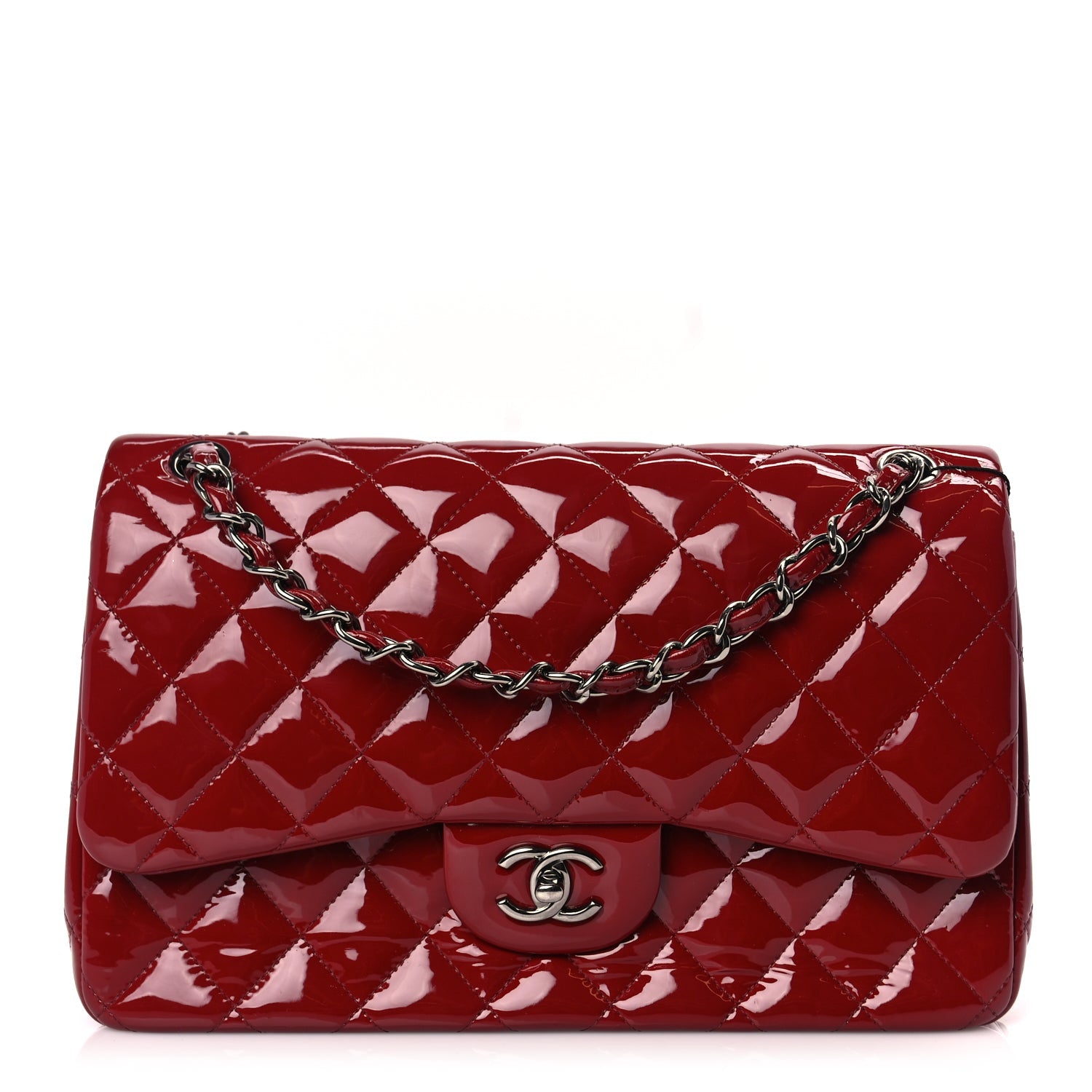 Chanel Patent Quilted Jumbo Double Flap Dark Red 1 of 9