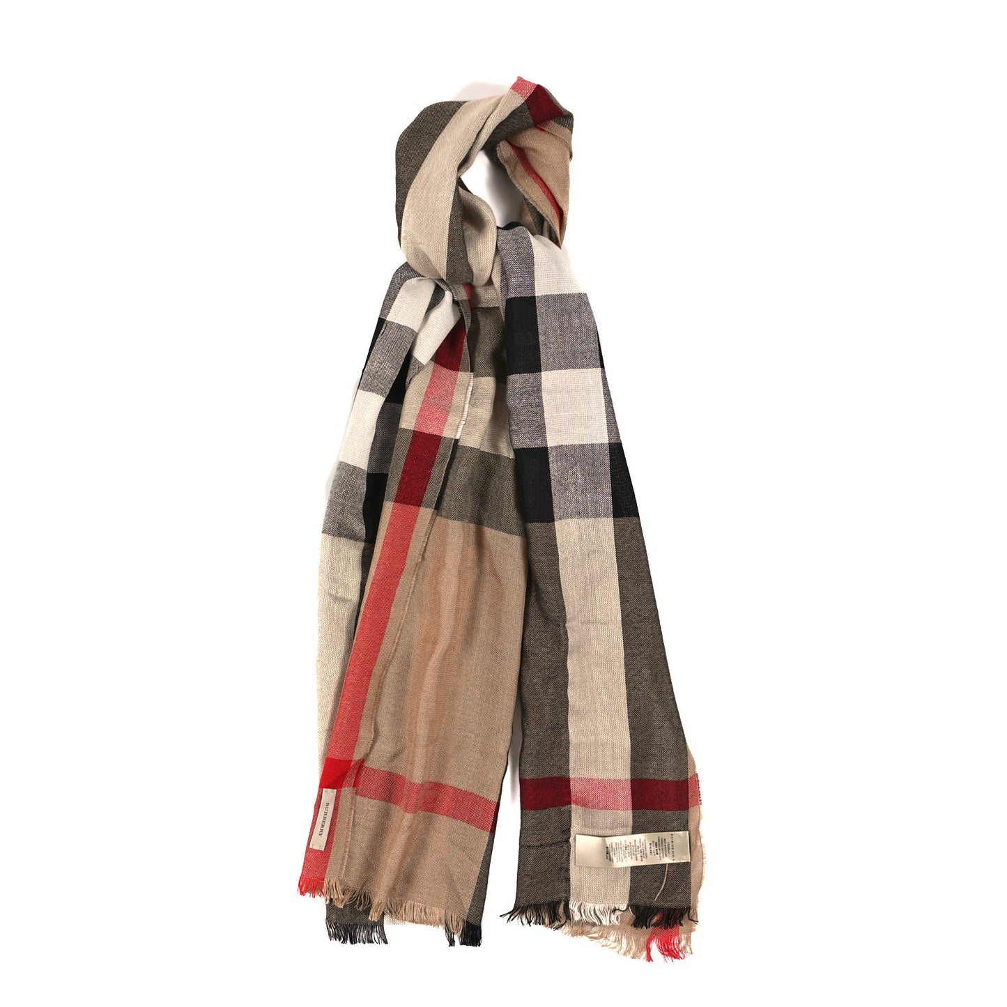 Silk Cashmere Giant Check Lightweight Scarf Camel