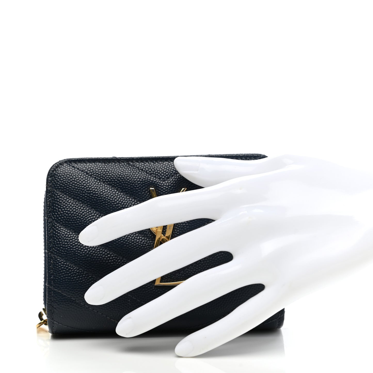 Grain De Poudre Matelasse Chevron Monogram Compact Zip Around Wallet Deep Marine