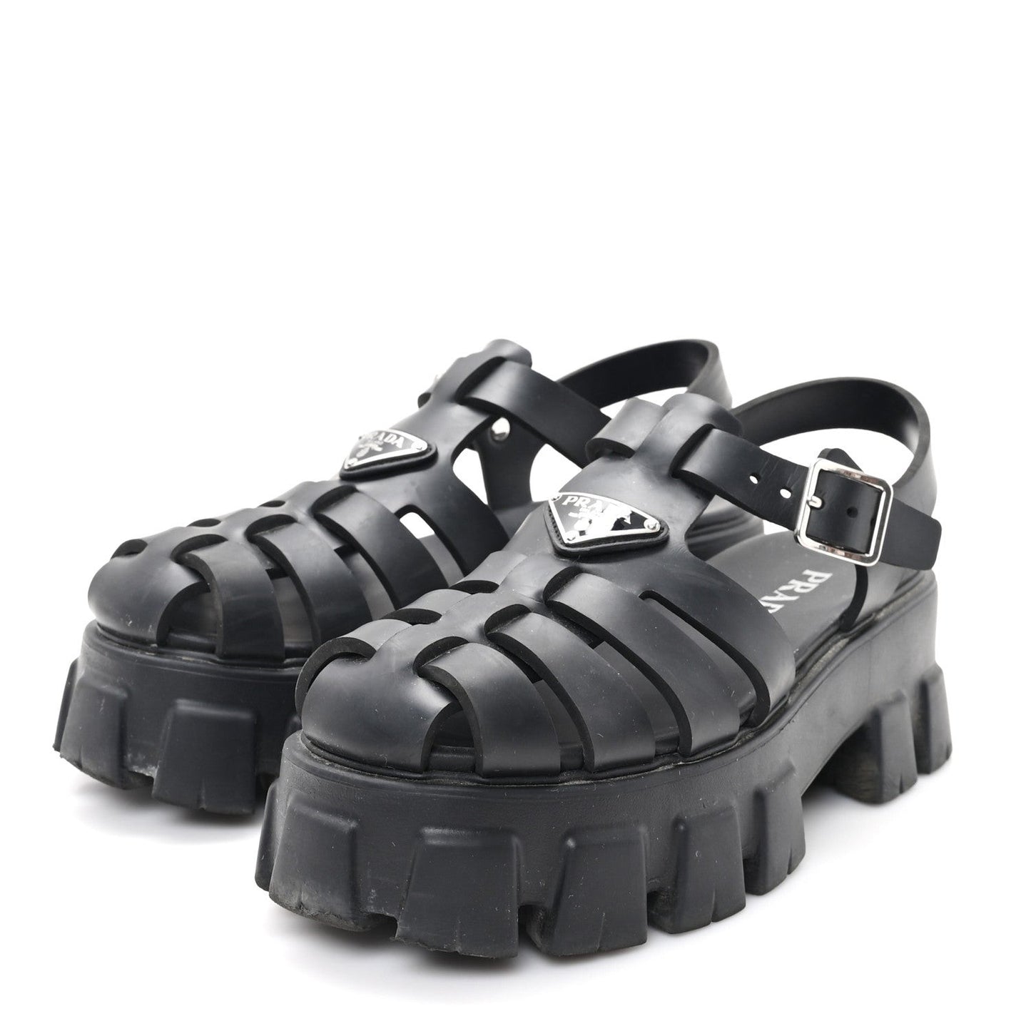 Foam Rubber Triangle Logo Monolith 55mm Cage Sandals 39 Black