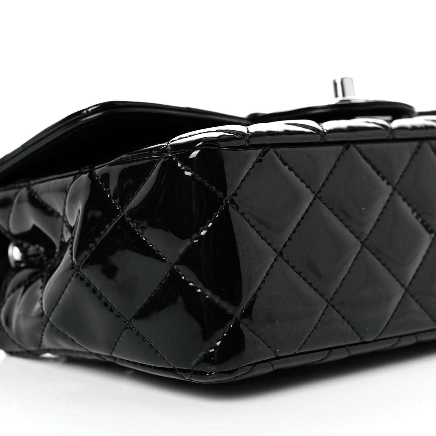 Patent Calfskin Quilted Mini Rectangular Flap Black