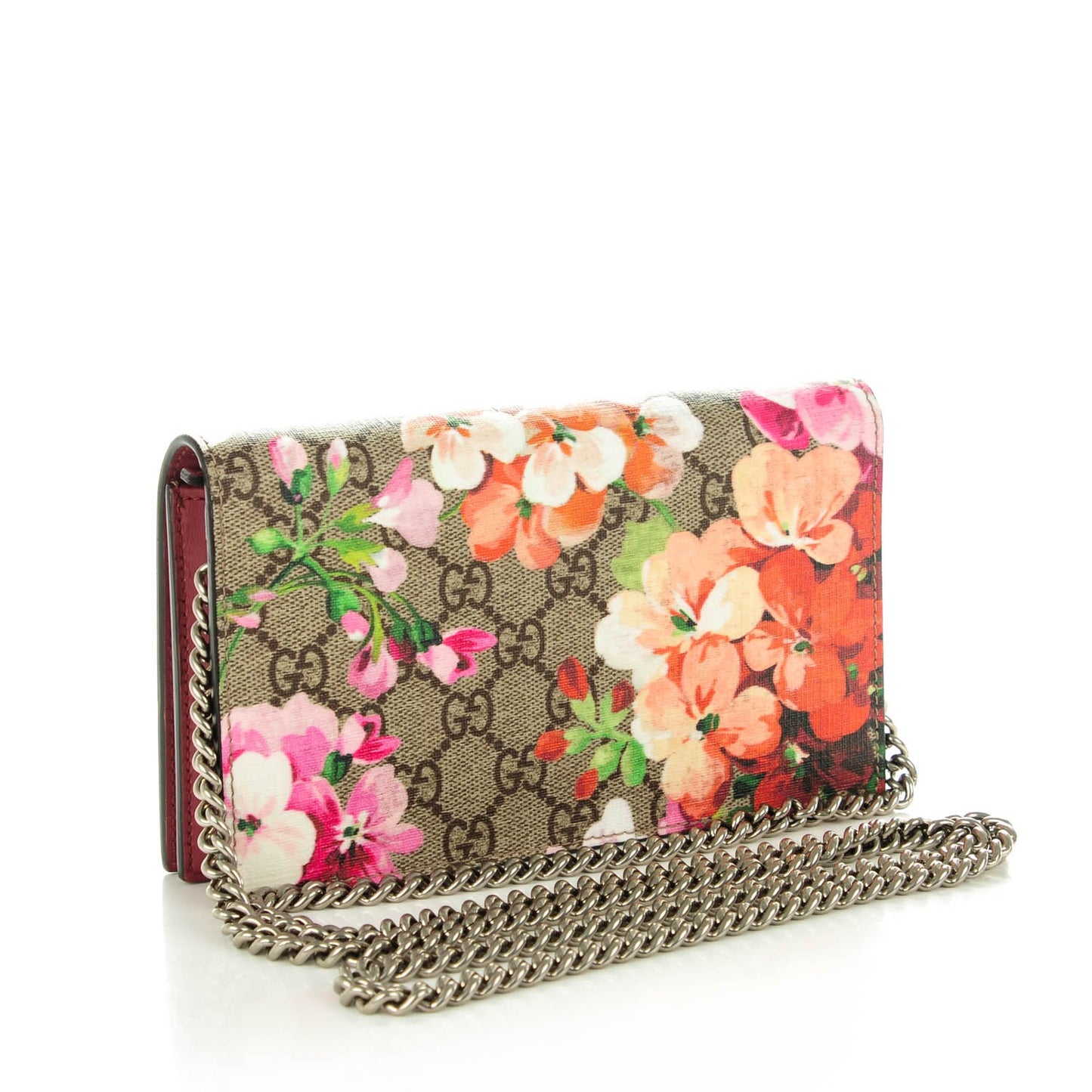 GG Supreme Monogram Blooms Chain Wallet Beige Multicolor Dry Rose