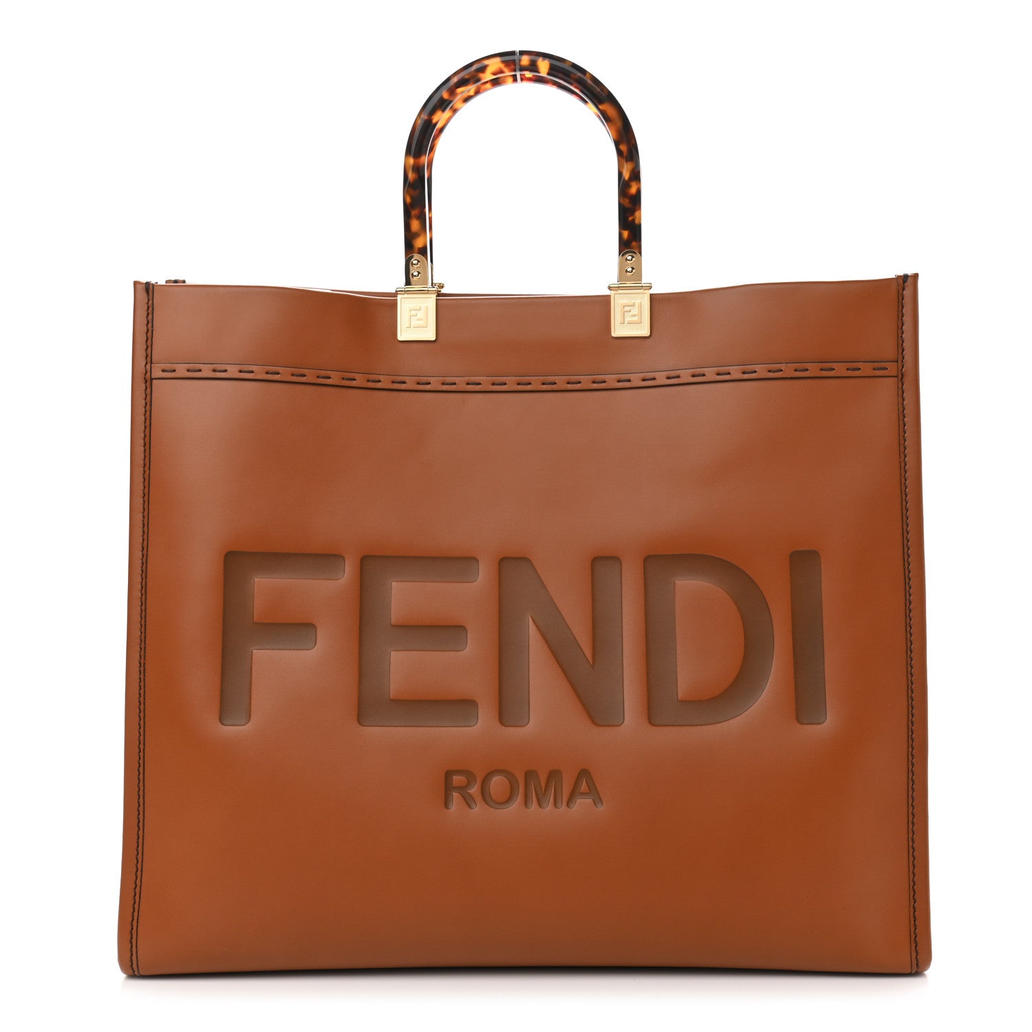 Fendi Vitello King Plexiglass Large Fendi Sunshine Shopper Tote Cuoio 1 of 11
