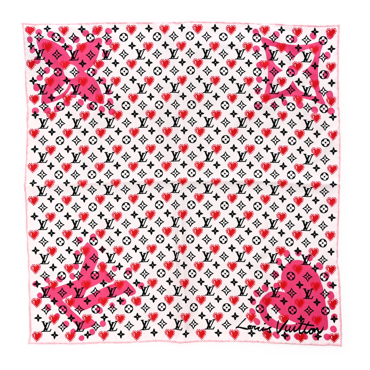 Silk I LV U Square 45 Scarf Pink White