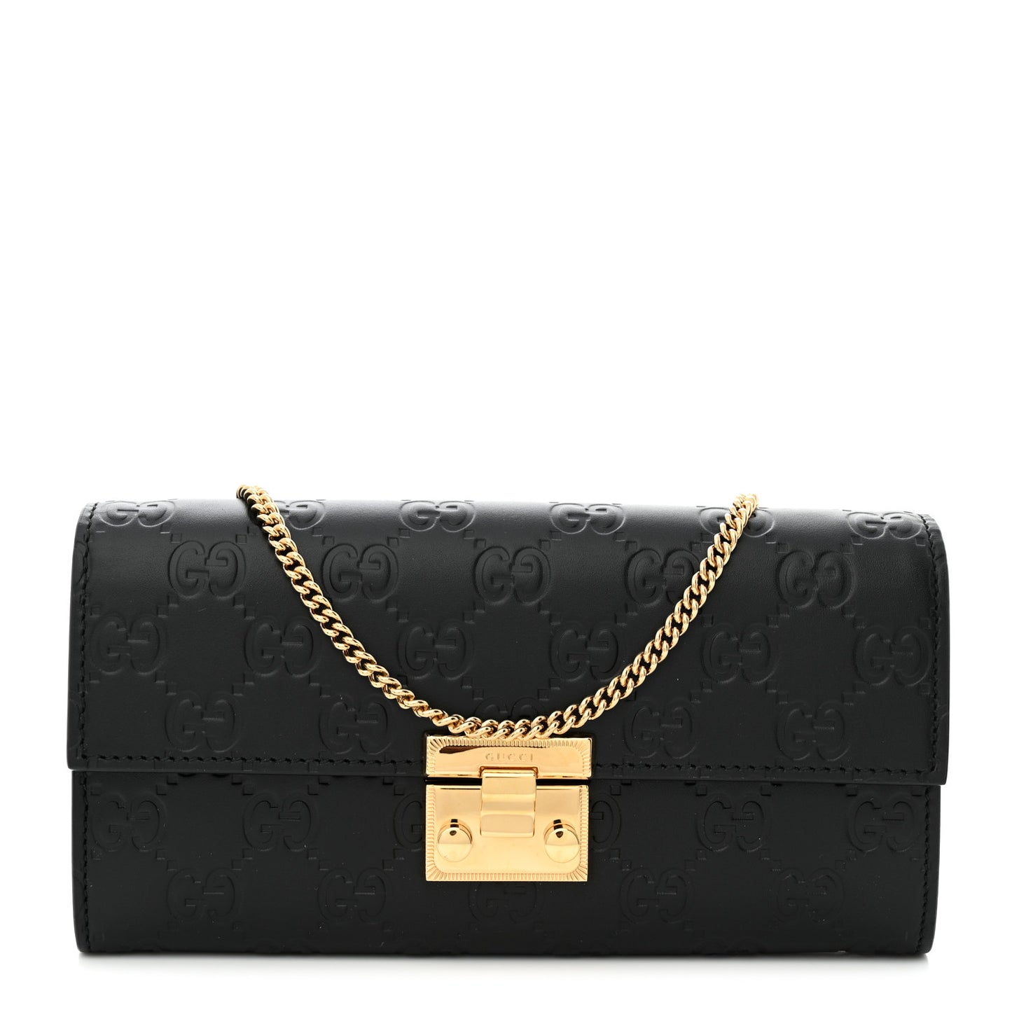 Guccissima Padlock Continental Chain Wallet Black