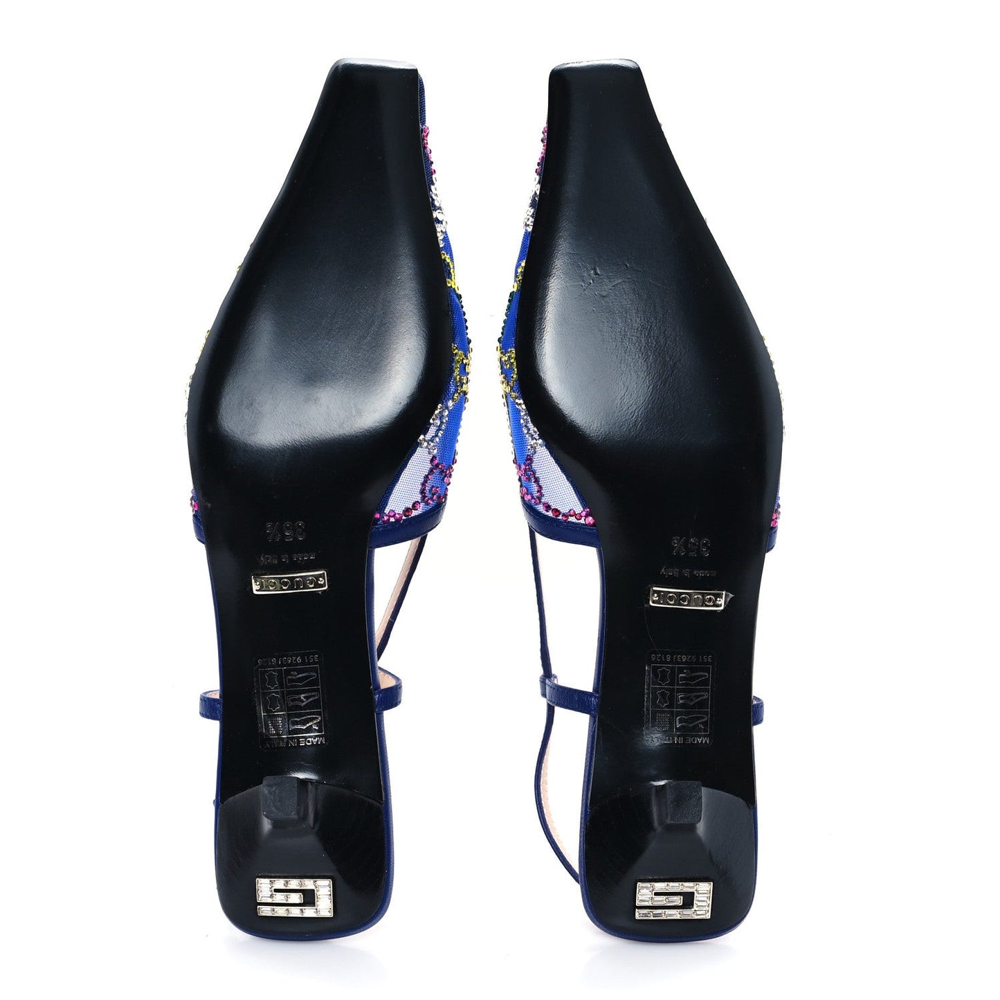 Tela Retino Nappa Charlotte Crystal GG Monogram Square G 35mm Slingback Pumps 35.5 Splash Net Blue Witch