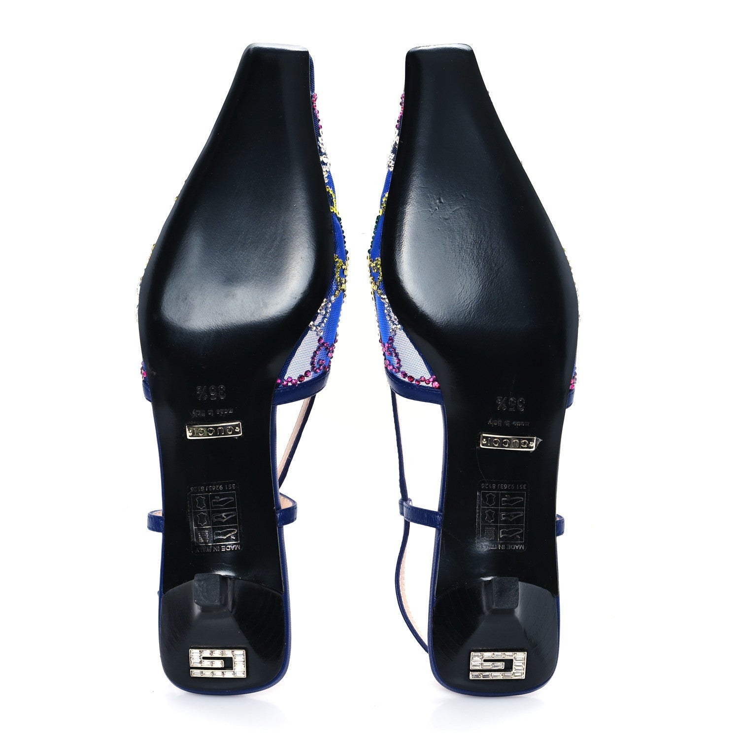 Gucci Tela Retino Nappa Charlotte Crystal GG Monogram Square G 35mm Slingback Pumps 35.5 Splash Net Blue Witch 6 of 7