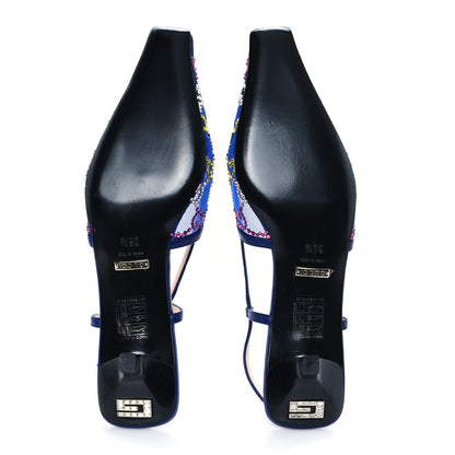 Gucci Tela Retino Nappa Charlotte Crystal GG Monogram Square G 35mm Slingback Pumps 35.5 Splash Net Blue Witch 6 of 7