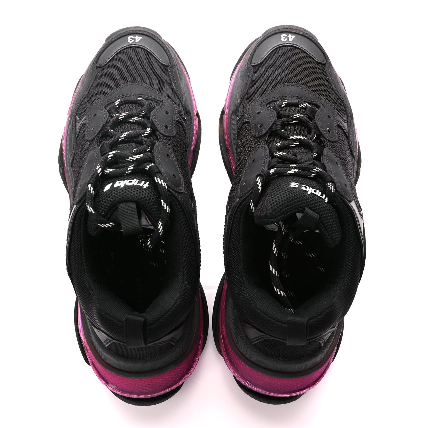 Fabric Mesh Clear Sole Mens Triple S Sneakers  Black Pink Neon