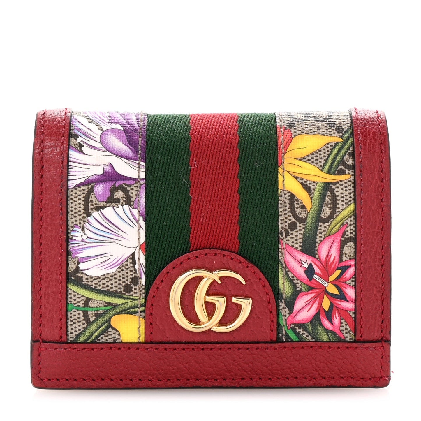GG Supreme Monogram Flora Web Ophidia Card Case Red
