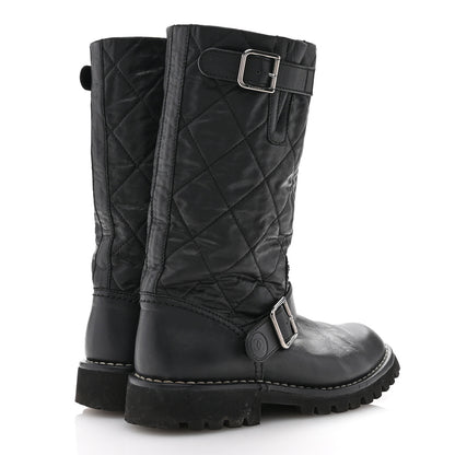 Chanel Calfskin Quilted Buckle Biker Boots 36 Black 5 of 9