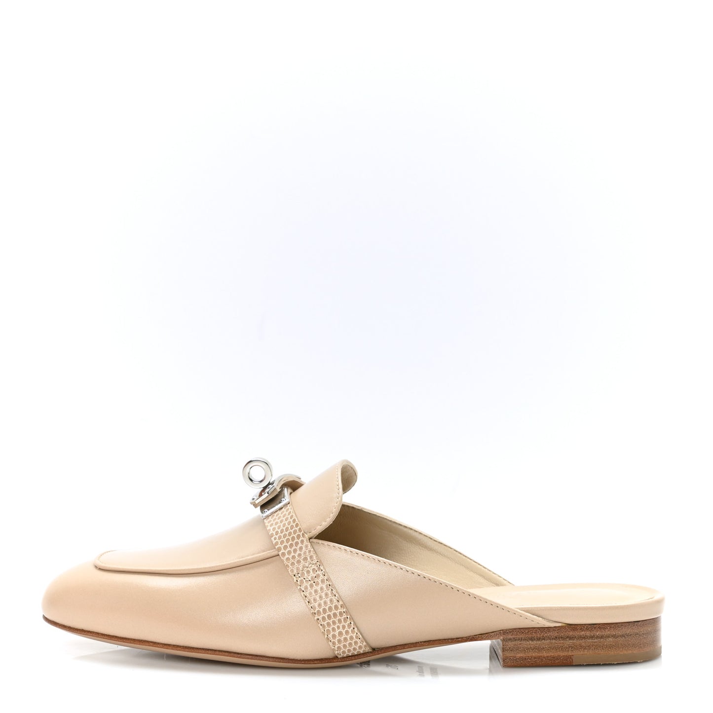 Shiny Lizard Calfskin Oz Mules 36 Beige Sarrazin
