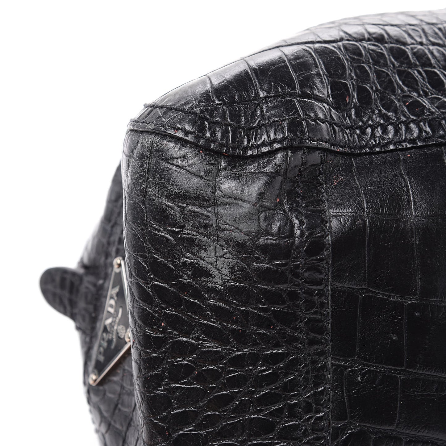 Shiny Calfskin Crocodile Embossed Tote Black