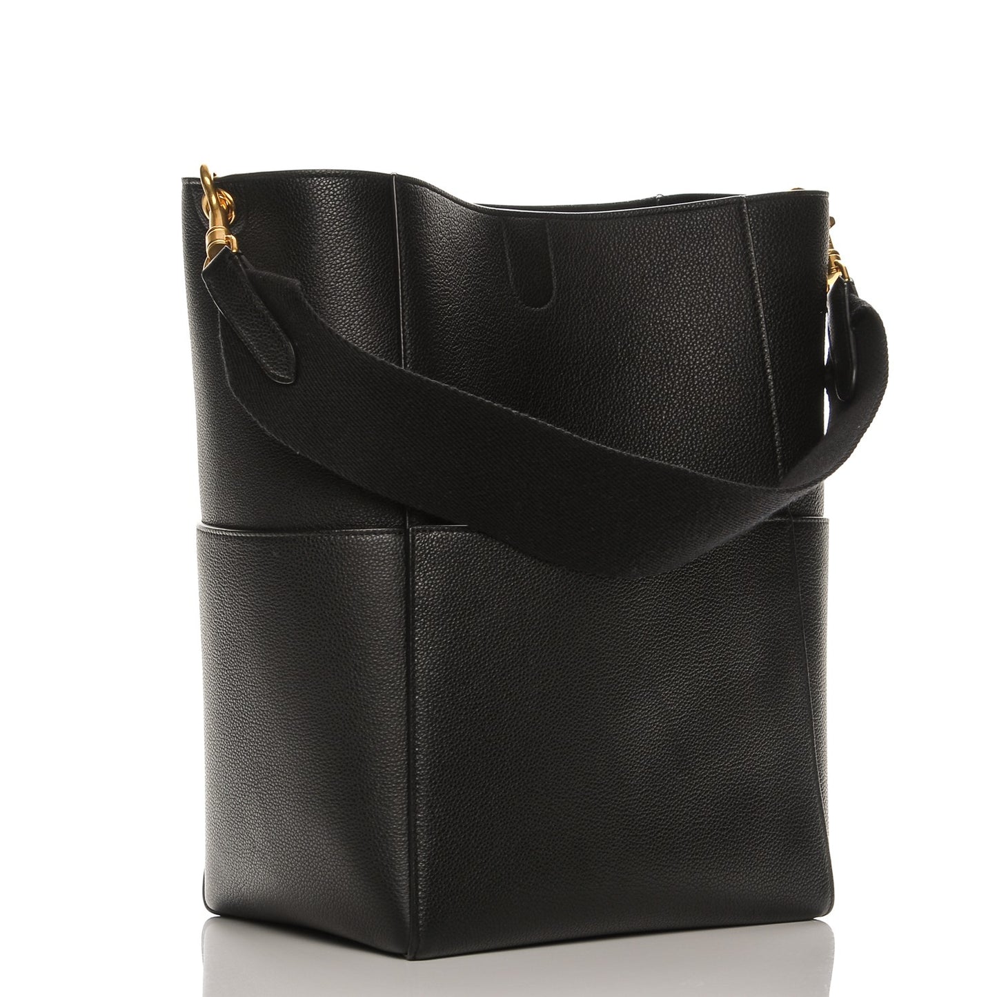 Soft Grained Calfskin Sangle Bucket Bag Black