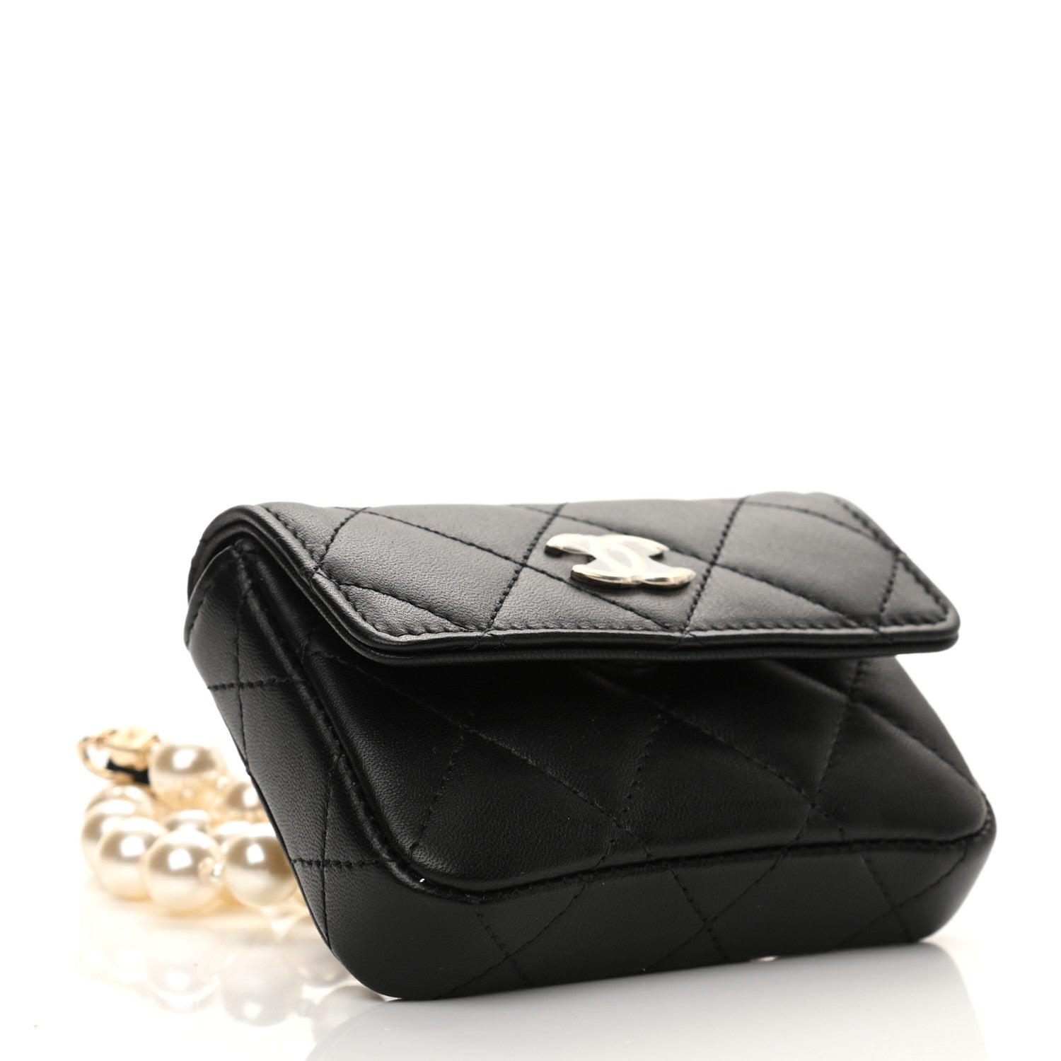 Chanel Lambskin Quilted Pearl Chain Belt Bag Black 4 of 11