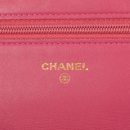 Chanel Lambskin Camellia Embossed Wallet On Chain WOC Pink 7 of 9