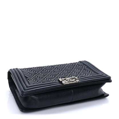 Chanel Crumpled Lambskin New Medium Studded Boy Flap Navy 3 of 9