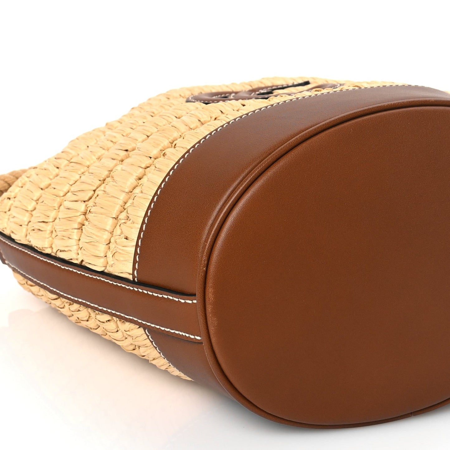 Raffia Calfskin Woven Mini Bucket Bag Brown