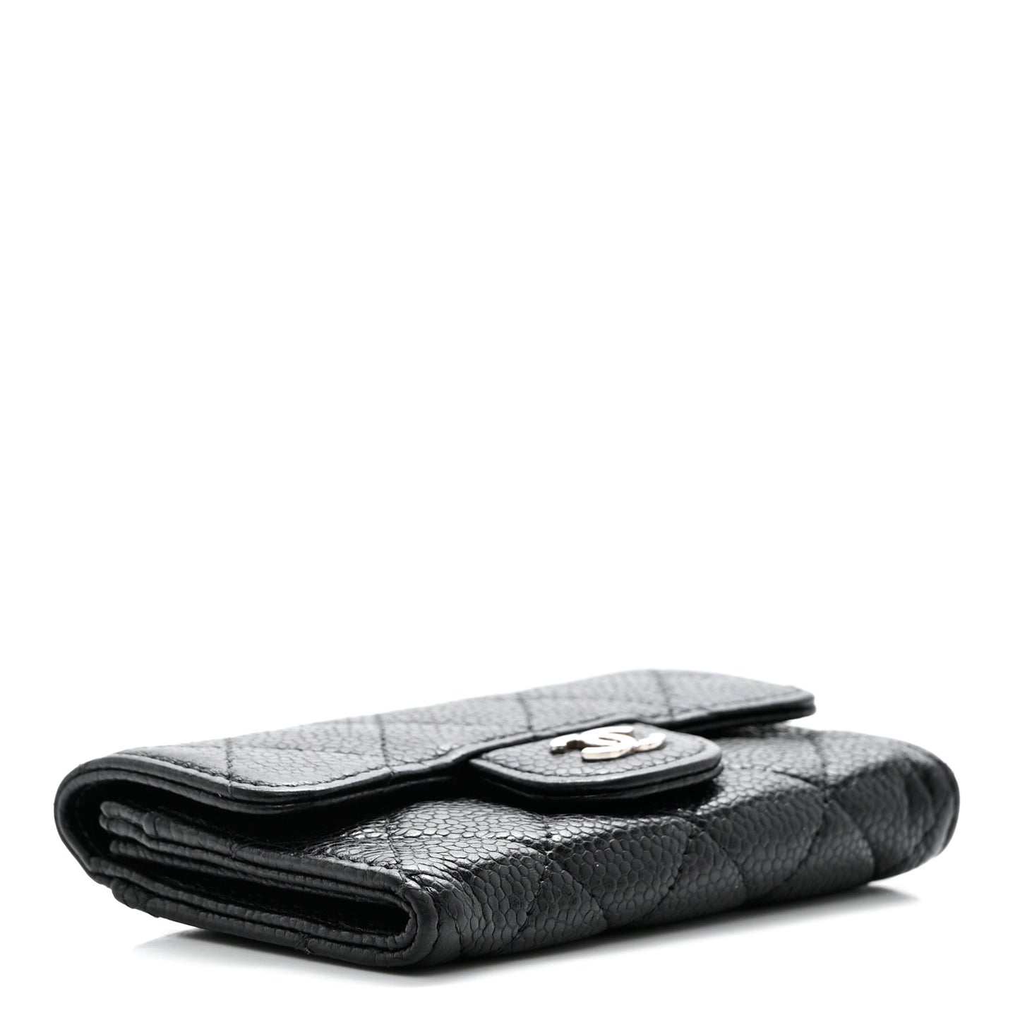 Caviar Quilted Flap Card Holder Wallet Black