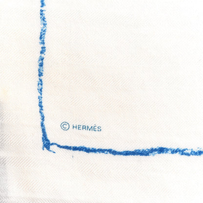 Hermes Cashmere Silk Pirouette au Galop Shawl 140 White Bleu Vert 3 of 4