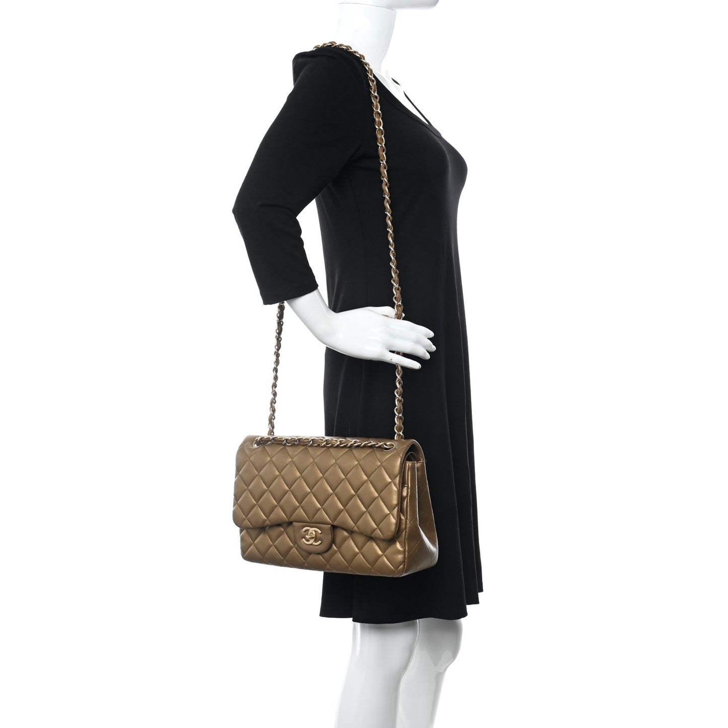 Metallic Lambskin Quilted Jumbo Double Flap Gold