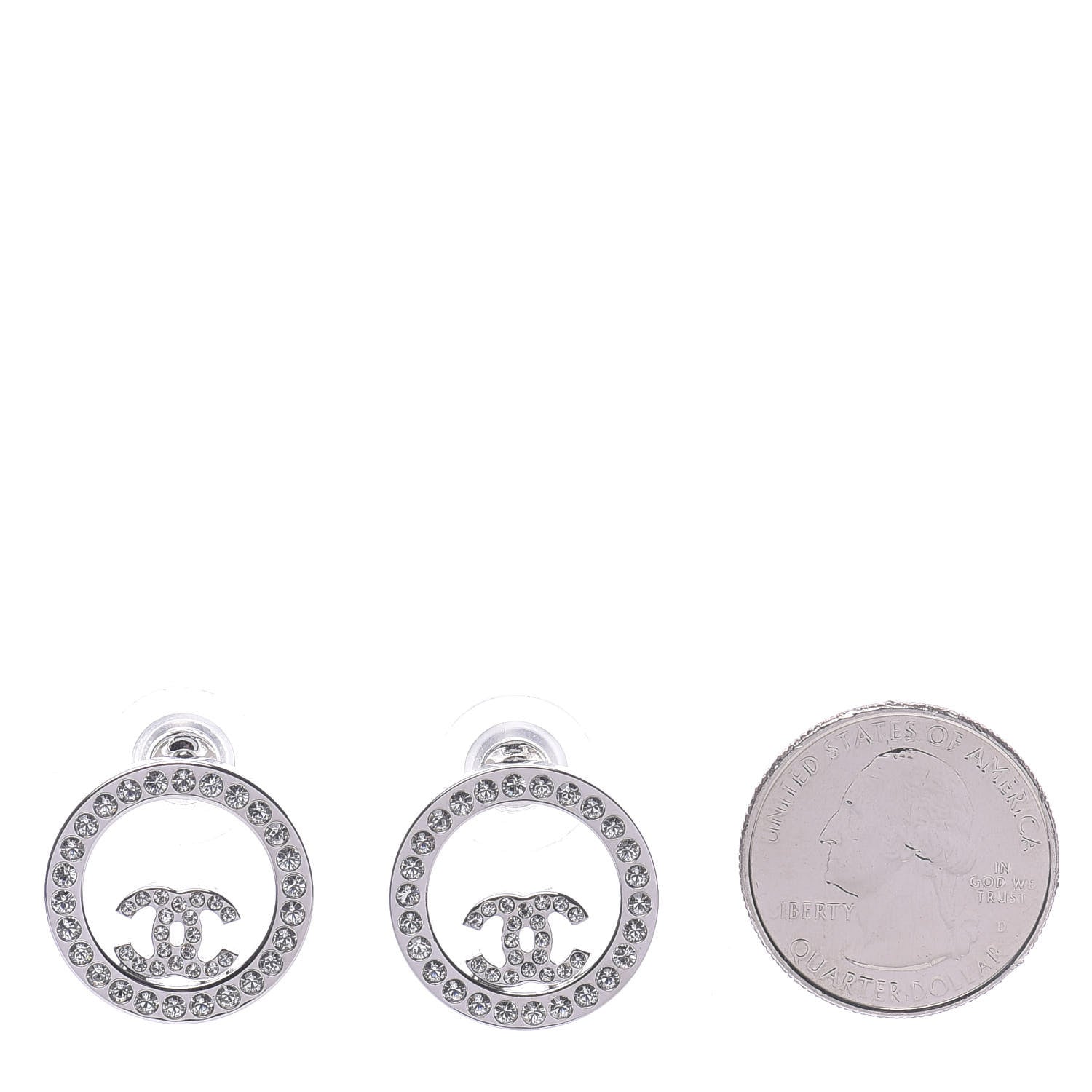 Chanel Crystal CC Round Earrings Silver 2 of 5