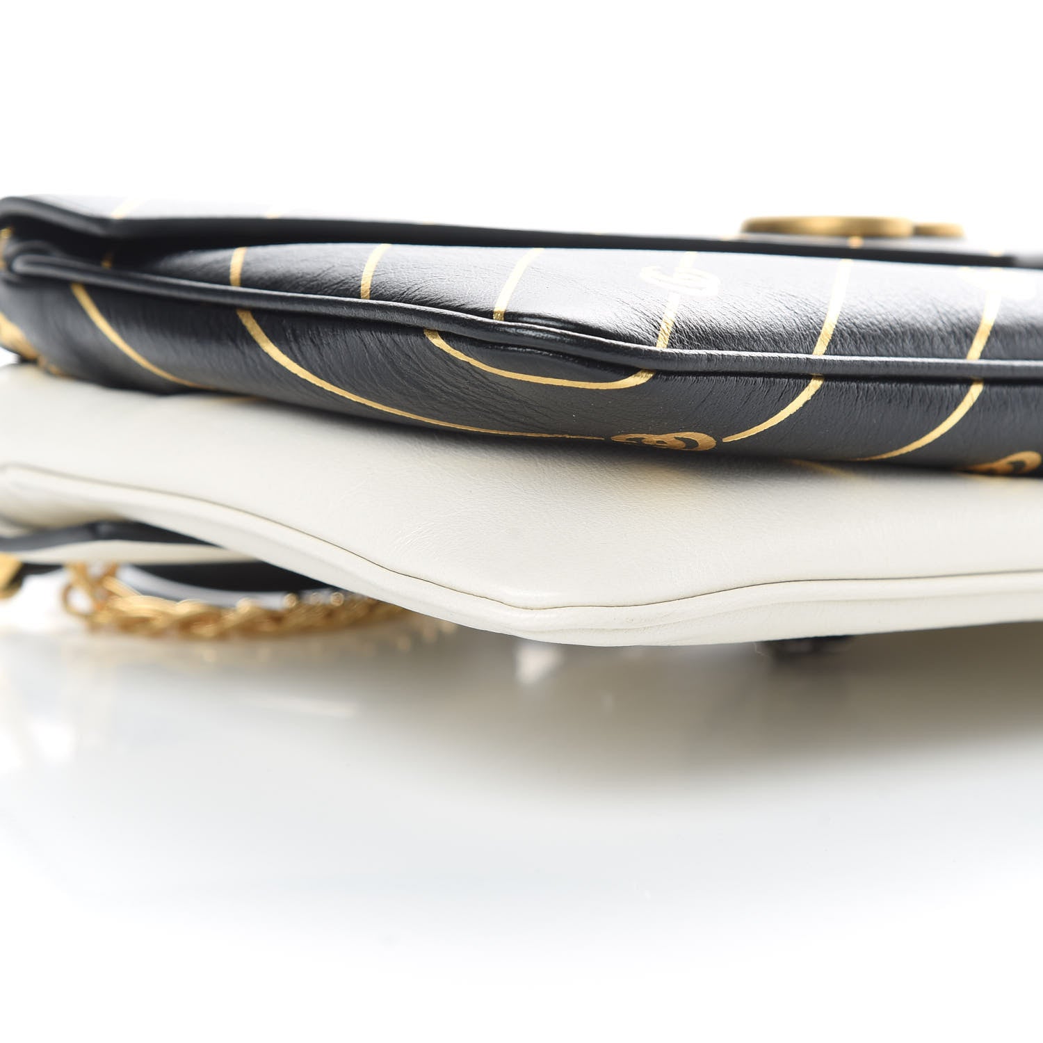 Gucci Calfskin Diagonal GG Medium Thiara Double Envelope Shoulder Bag Black White 10 of 12