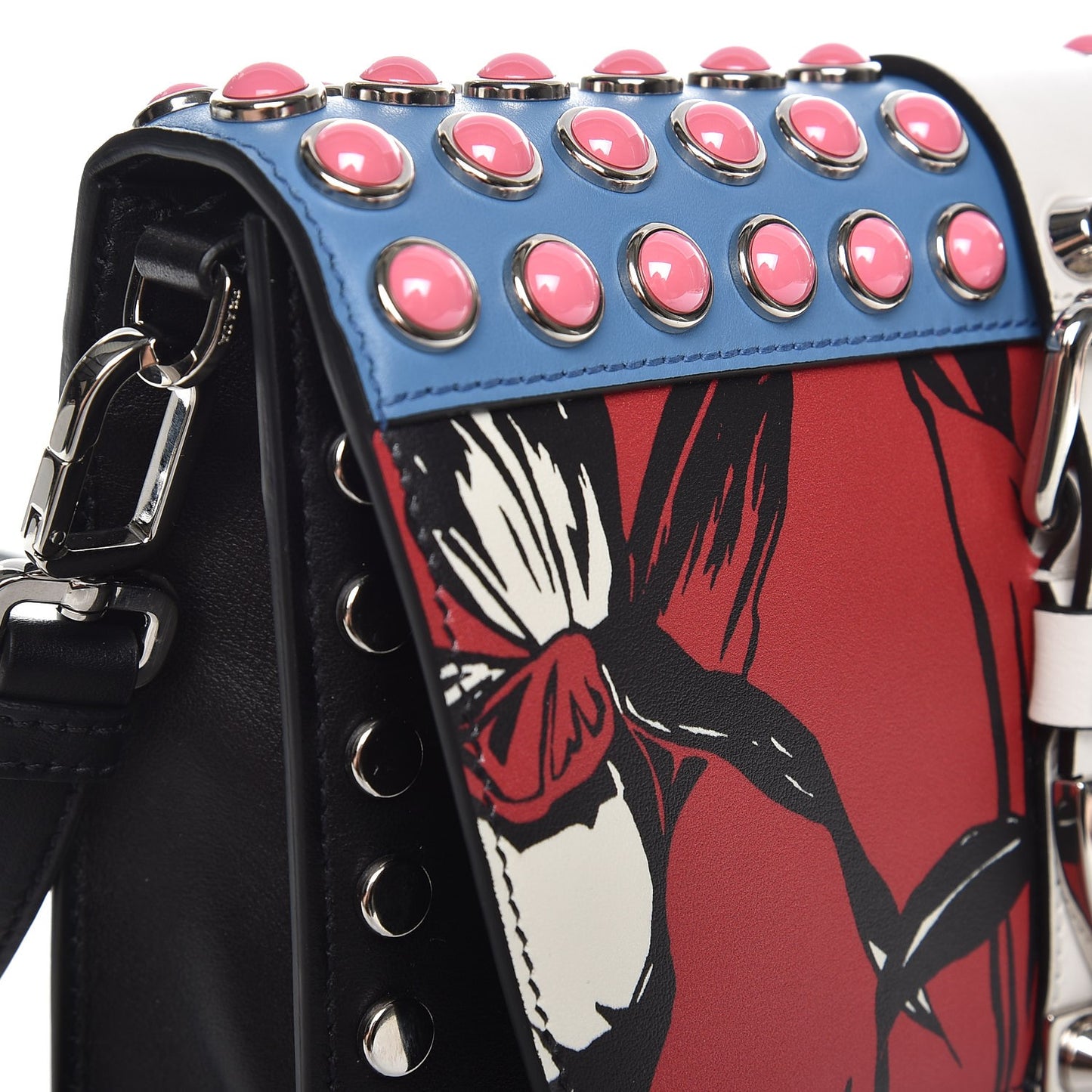 City Calfskin Orchid Print Studded Elektra Shoulder Bag Fuoco Black