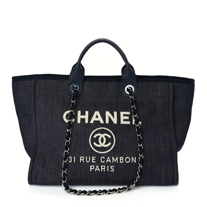 Chanel Denim Large Deauville Tote Dark Blue 1 of 8