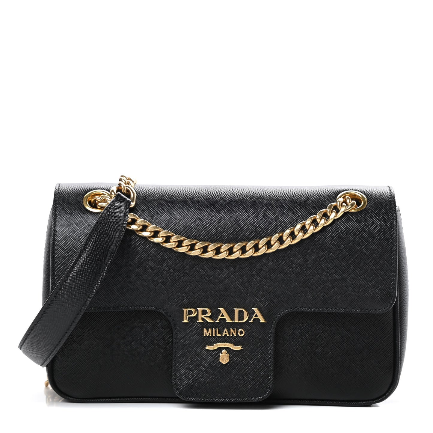 Saffiano Flap Shoulder Bag Black