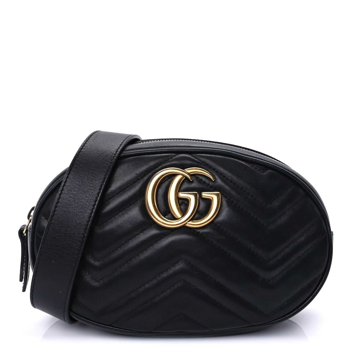 Gucci Calfskin Matelasse GG Marmont Belt Bag 95 38 Black 1 of 8