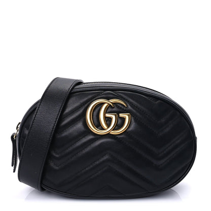 Gucci Calfskin Matelasse GG Marmont Belt Bag 95 38 Black 1 of 8