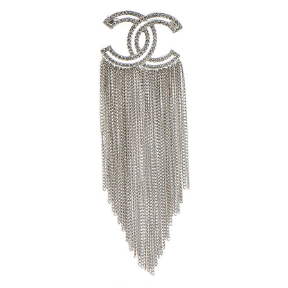Chanel Crystal Chain Fringe CC Brooch Silver 1 of 5