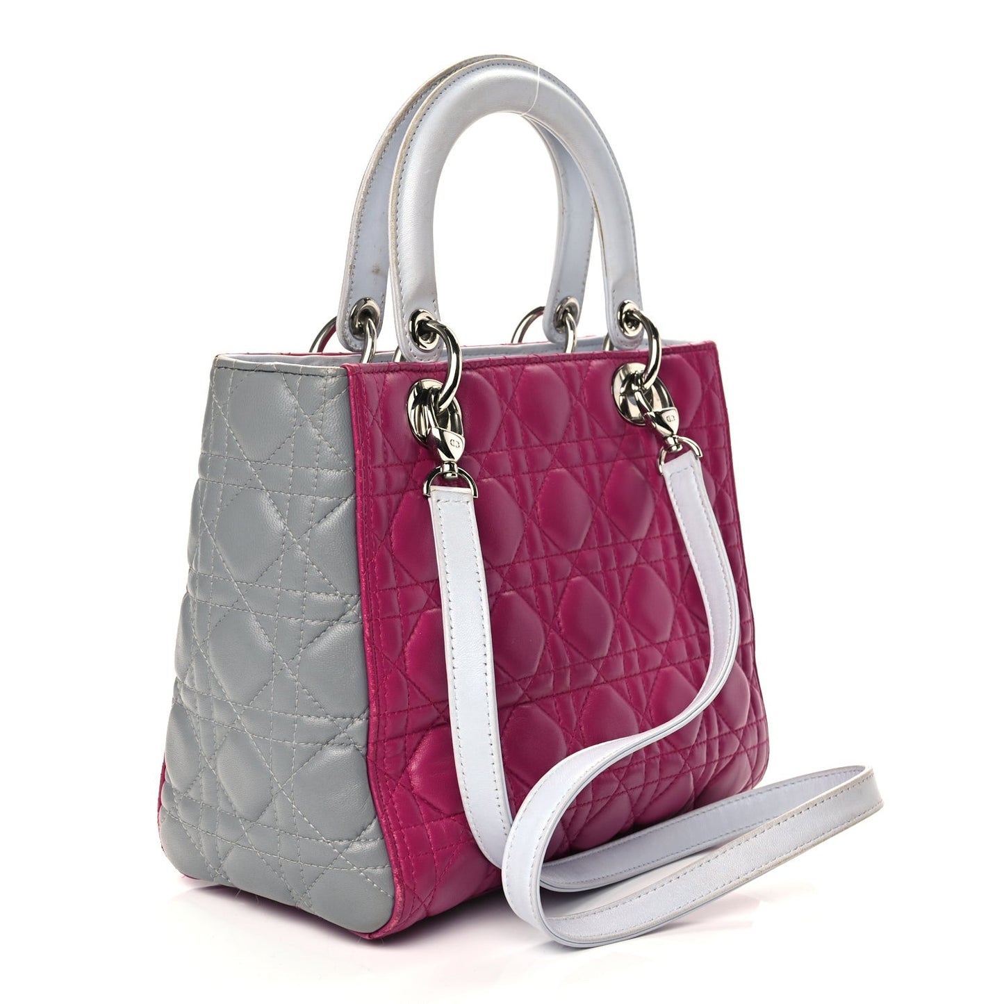 Lambskin Cannage Medium Tri-Color Lady Dior Fuchsia Grey Light Blue