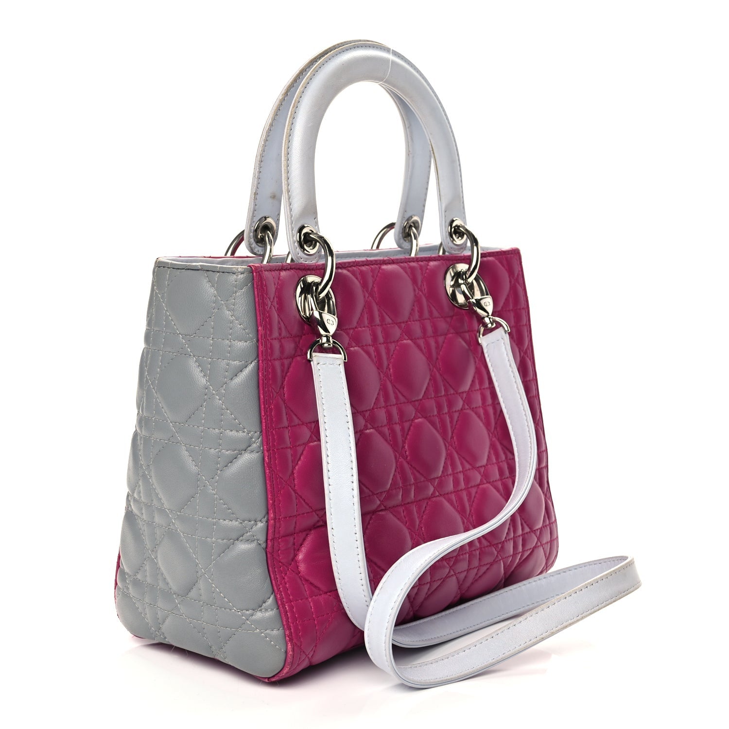 Christian Dior Lambskin Cannage Medium Tri-Color Lady Dior Fuchsia Grey Light Blue 2 of 13